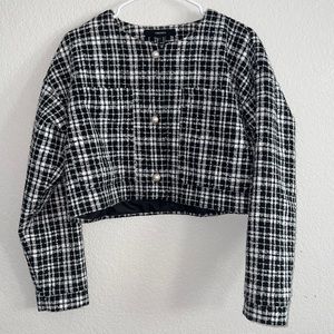 Plaid button front crop Jacket